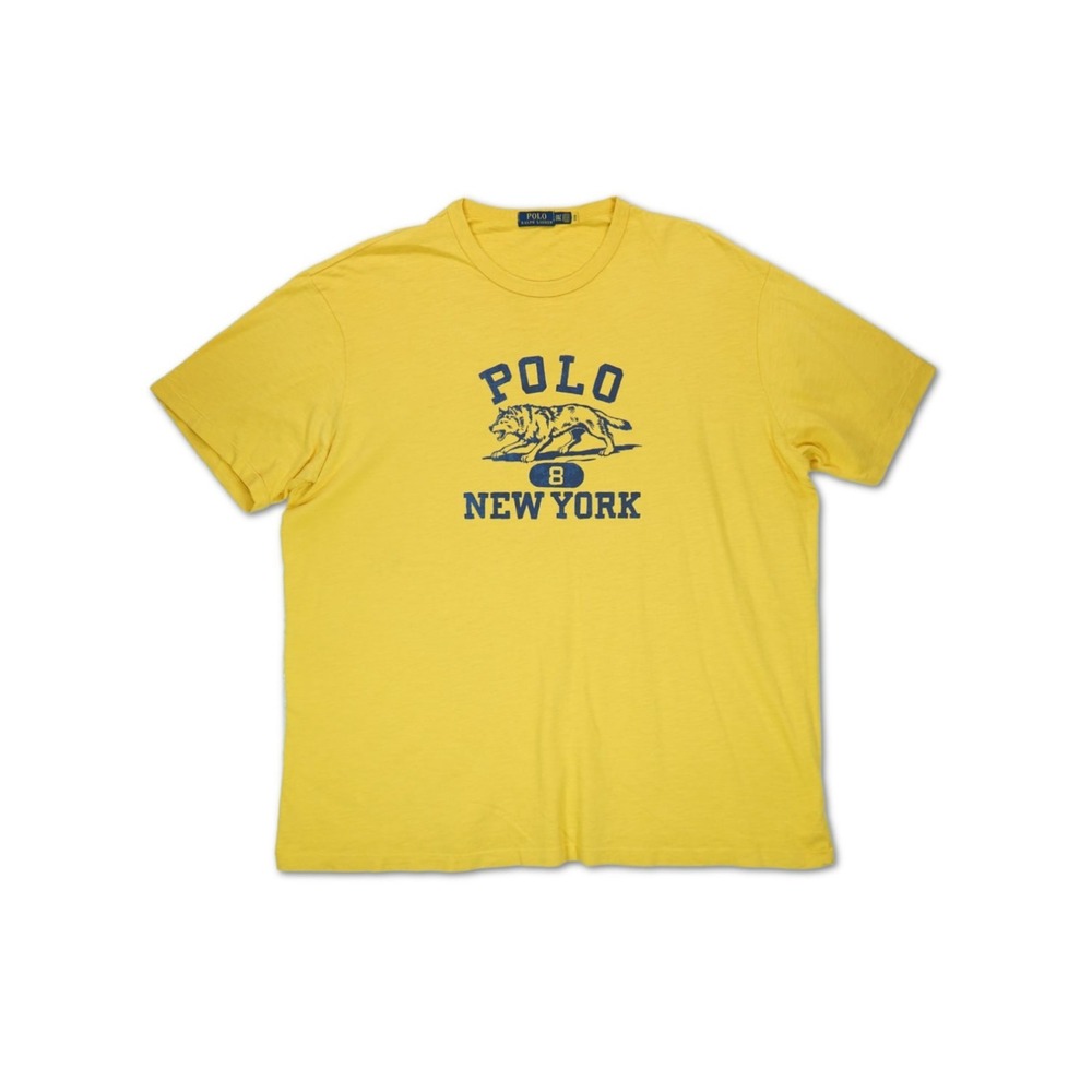 Polo Ralph Lauren New York Tee Wolf Pattern Size 2XLT Short Sleeve Yellow